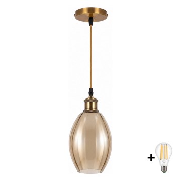 BRILAGI - Lustră LED pe cablu RETRO GLASS 1xE27/60W/230V Ø 17 cm auriu/bej fumuriu