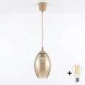 Brilagi - Lustră LED pe cablu RETRO GLASS 1xE27/60W/230V Ø 17 cm bej/fumuriu bej