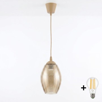 Brilagi - Lustră LED pe cablu RETRO GLASS 1xE27/60W/230V Ø 17 cm bej/fumuriu bej
