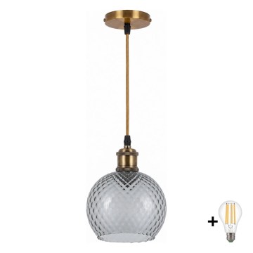 BRILAGI - Lustră LED pe cablu RETRO GLASS 1xE27/60W/230V Ø 18 cm auriu/gri fumuriu