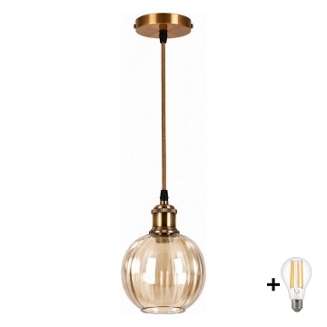 BRILAGI - lustra LED pe cablu RETRO GLASS 1xE27/60W/230V Ø 18 cm auriu/maro fumuriu