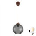 Brilagi - Lustră LED pe cablu RETRO GLASS 1xE27/60W/230V Ø 18 cm, maro/gri fumuriu