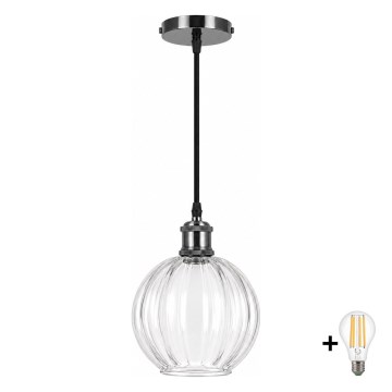 BRILAGI - Lustră LED pe cablu RETRO GLASS 1xE27/60W/230V Ø 18 cm negru/transparent