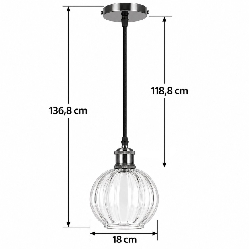 BRILAGI - Lustră LED pe cablu RETRO GLASS 1xE27/60W/230V Ø 18 cm negru/transparent