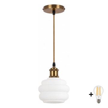 BRILAGI - Lustra LED pe cablu RETRO GLASS 1xE27/60W/230V Ø 20 cm auriu/alb