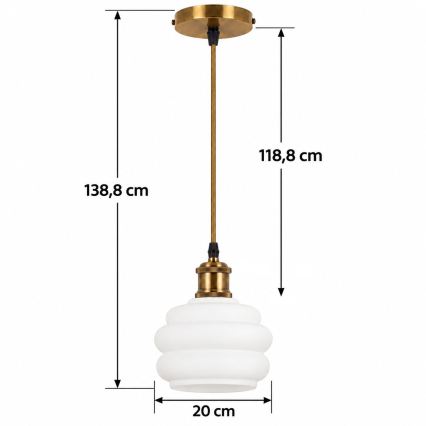 BRILAGI - Lustra LED pe cablu RETRO GLASS 1xE27/60W/230V Ø 20 cm auriu/alb