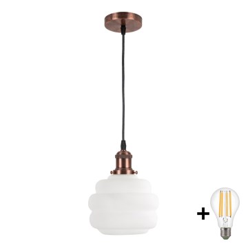 Brilagi - Lustră LED pe cablu RETRO GLASS 1xE27/60W/230V Ø 20 cm cupru/alb