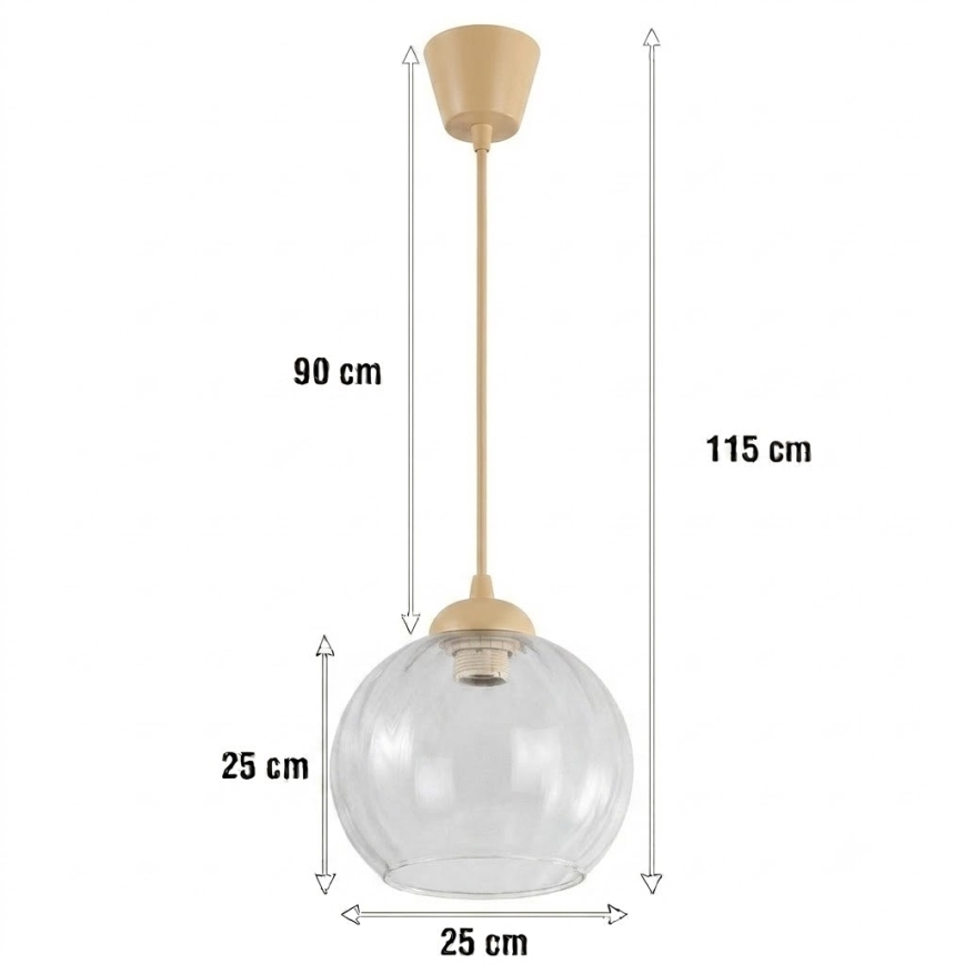 Brilagi - Lustră LED pe cablu RETRO GLASS 1xE27/60W/230V Ø 25 cm bej/transparent