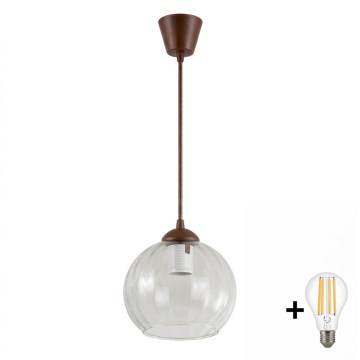 Brilagi - Lustră LED pe cablu RETRO GLASS 1xE27/60W/230V Ø 25 cm maro/transparent