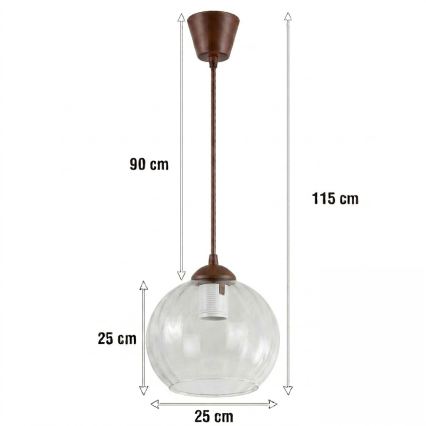 Brilagi - Lustră LED pe cablu RETRO GLASS 1xE27/60W/230V Ø 25 cm maro/transparent