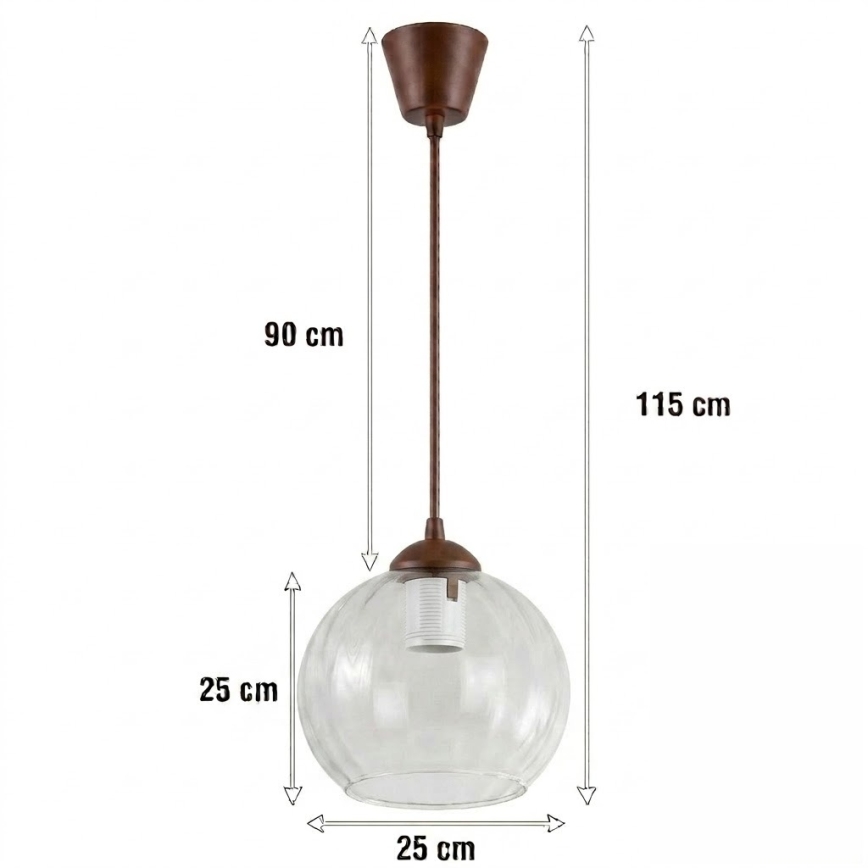 Brilagi - Lustră LED pe cablu RETRO GLASS 1xE27/60W/230V Ø 25 cm maro/transparent