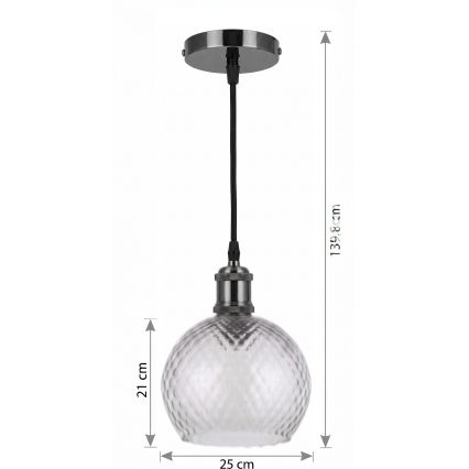BRILAGI - LED lustra pe cablu RETRO GLASS 1xE27/60W/230V Ø 25 cm negru/gri fumuriu