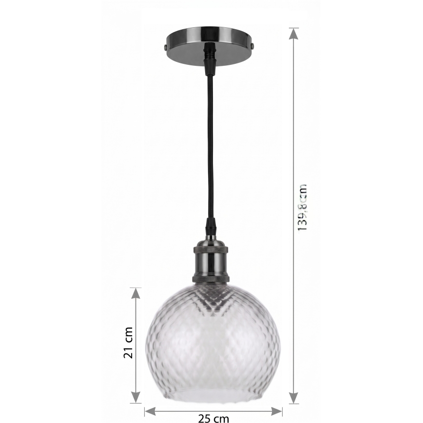 BRILAGI - LED lustra pe cablu RETRO GLASS 1xE27/60W/230V Ø 25 cm negru/gri fumuriu