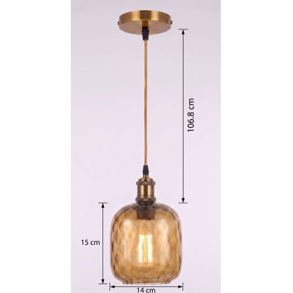 BRILAGI - LED lustru suspendat pe cablu RETRO GLASS 1xE27/60W/230V Ø 14 cm auriu/maro fumuriu
