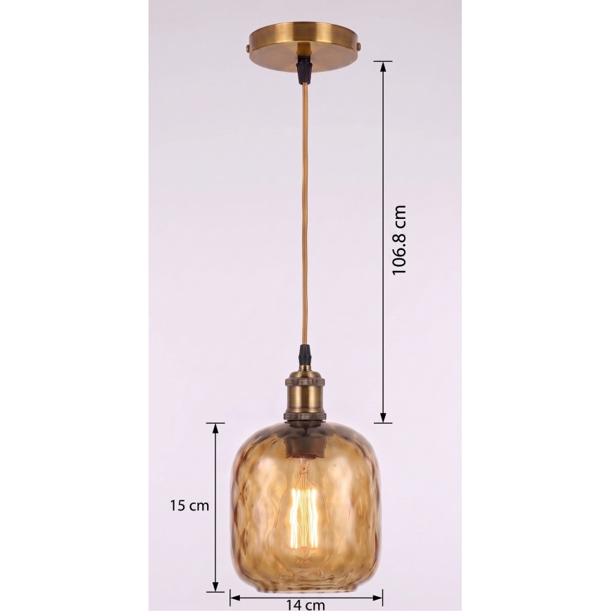 BRILAGI - LED lustru suspendat pe cablu RETRO GLASS 1xE27/60W/230V Ø 14 cm auriu/maro fumuriu