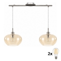 BRILAGI - Lustră LED pe cablu RETRO GLASS 2xE27/60W/230V crom mat/bej fumuriu