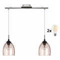 BRILAGI - Lustră LED pe cablu RETRO GLASS 2xE27/60W/230V crom mat/bej fumuriu