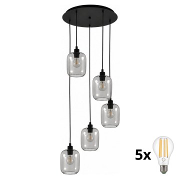 BRILAGI - lustra LED pe cablu RETRO GLASS 5xE27/60W/230V negru/gri fumuriu