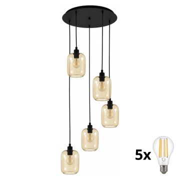 BRILAGI - lustră LED pe cablu RETRO GLASS 5xE27/60W/230V negru/maro fumuriu