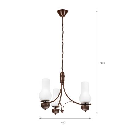 Brilagi - Lustră LED pe lanț COTTAGE 3xE14/40W/230V fag/maro/alb