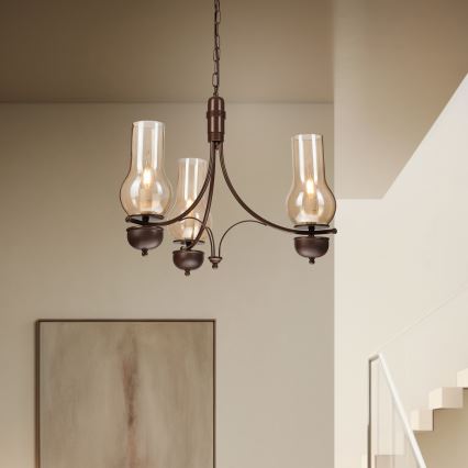 Brilagi - Lustră LED pe lanț COTTAGE 3xE14/40W/230V fag/maro/bej fumuriu