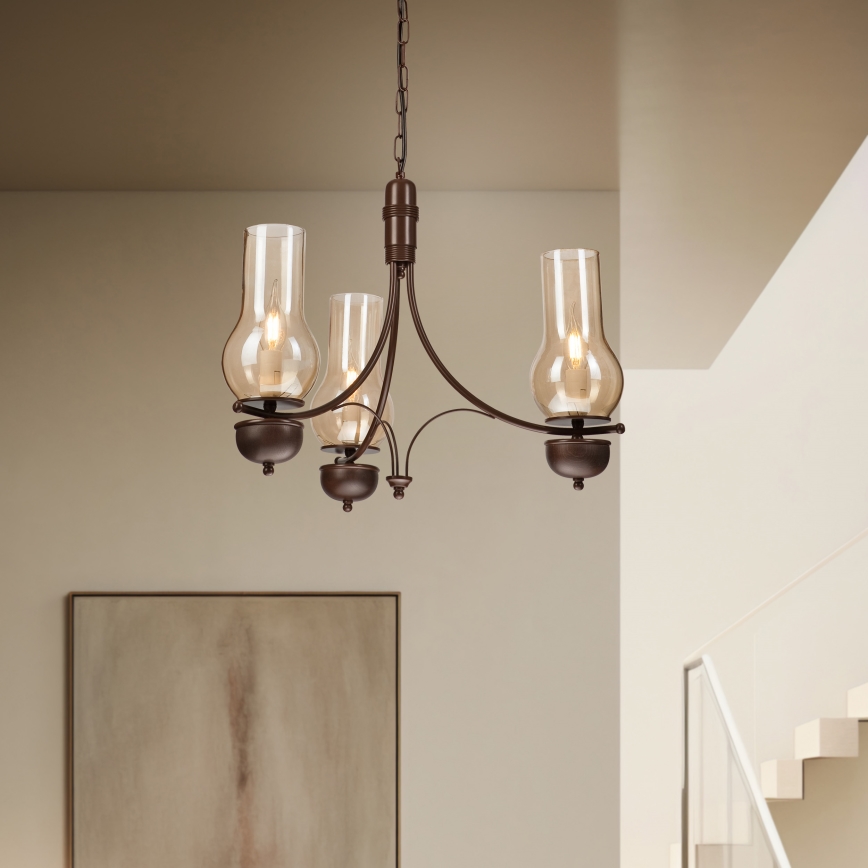 Brilagi - Lustră LED pe lanț COTTAGE 3xE14/40W/230V fag/maro/bej fumuriu