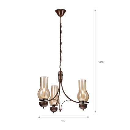 Brilagi - Lustră LED pe lanț COTTAGE 3xE14/40W/230V fag/maro/bej fumuriu