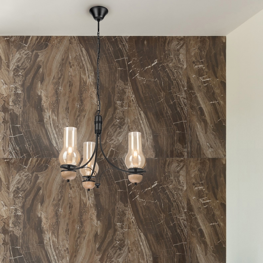Brilagi - Lustră LED pe lanț COTTAGE 3xE14/40W/230V stejar/negru/bej fumuriu