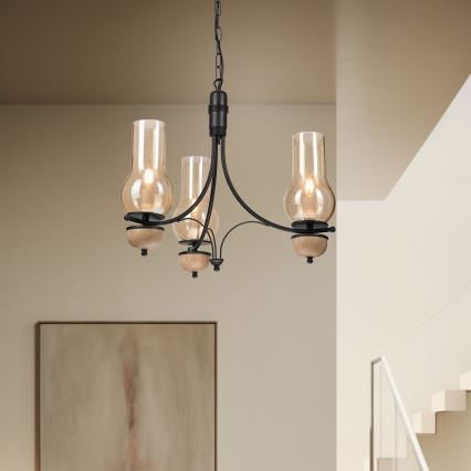 Brilagi - Lustră LED pe lanț COTTAGE 3xE14/40W/230V stejar/negru/bej fumuriu