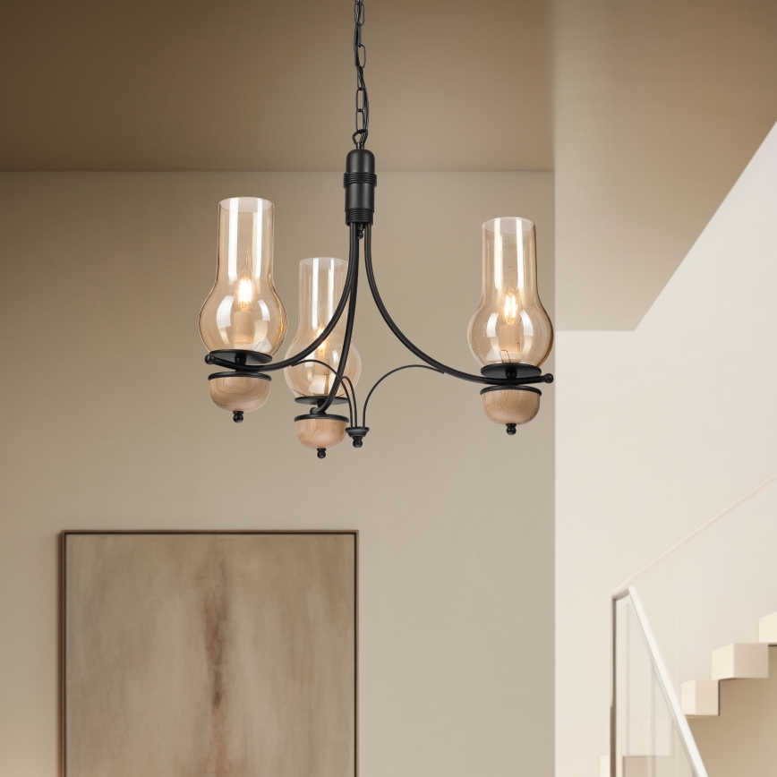 Brilagi - Lustră LED pe lanț COTTAGE 3xE14/40W/230V stejar/negru/bej fumuriu