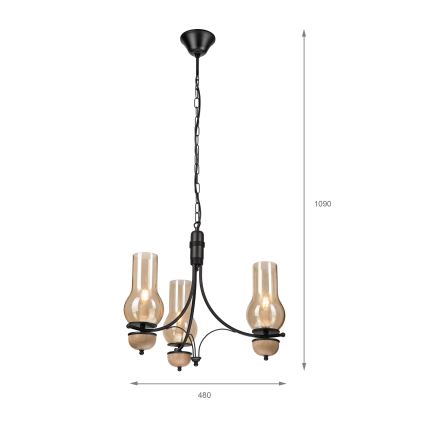 Brilagi - Lustră LED pe lanț COTTAGE 3xE14/40W/230V stejar/negru/bej fumuriu