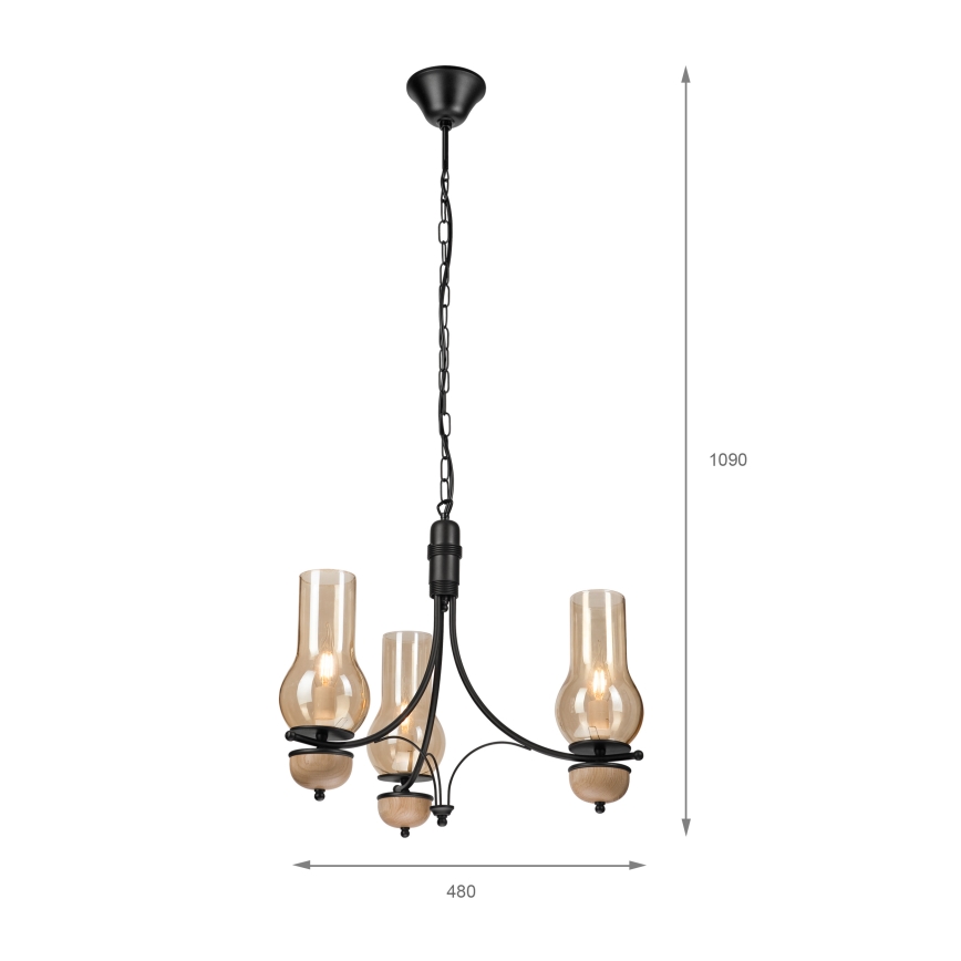 Brilagi - Lustră LED pe lanț COTTAGE 3xE14/40W/230V stejar/negru/bej fumuriu