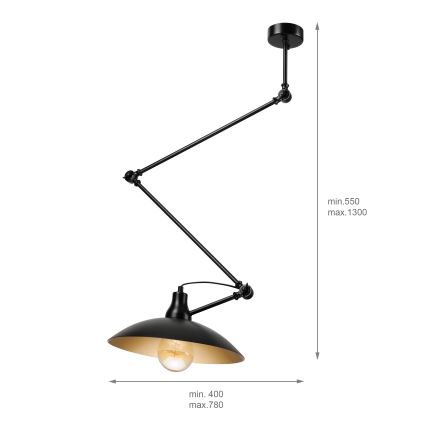 Brilagi - Lustră LED pe tijă IRONBEAM 1xE27/60W/230V neagră