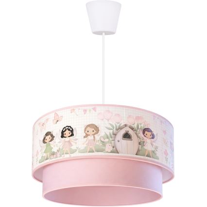 Brilagi - Lustră LED pentru copii BOBO 1xE27/10W/230V Ø 40 cm, roz cu zâne