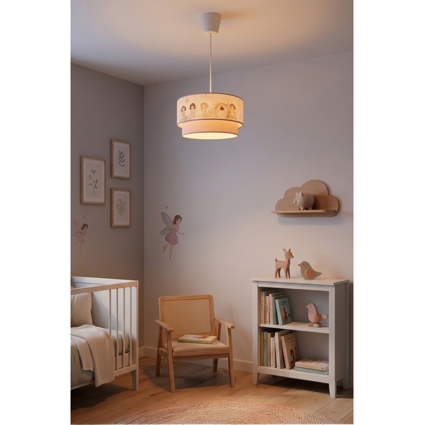 Brilagi - Lustră LED pentru copii BOBO 1xE27/10W/230V Ø 40 cm, roz cu zâne