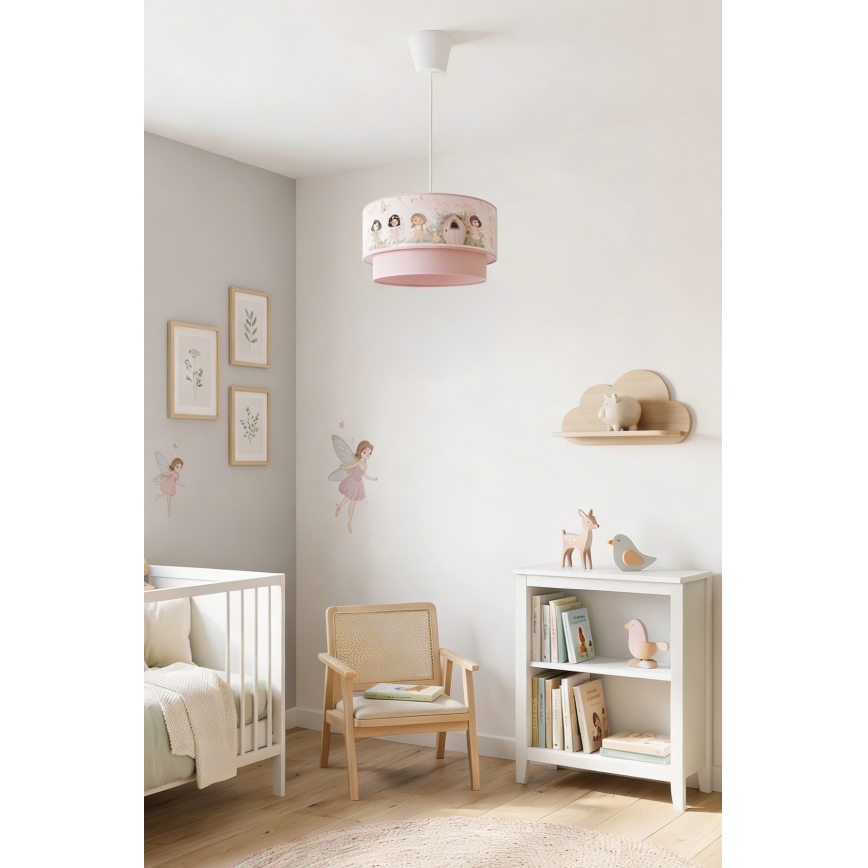 Brilagi - Lustră LED pentru copii BOBO 1xE27/10W/230V Ø 40 cm, roz cu zâne
