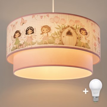 Brilagi - Lustră LED pentru copii BOBO 1xE27/60W/230V Ø 40 cm, roz cu zâne