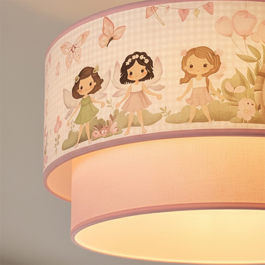 Brilagi - Lustră LED pentru copii BOBO 1xE27/60W/230V Ø 40 cm, roz cu zâne