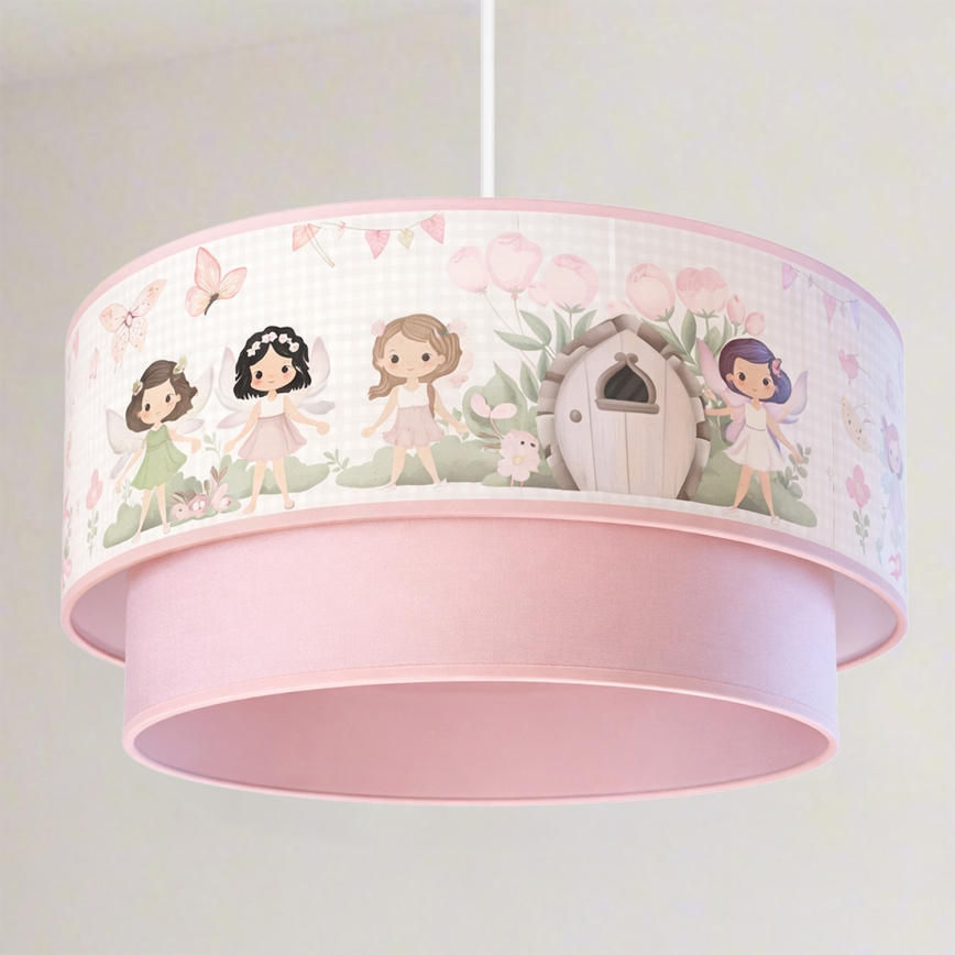 Brilagi - Lustră LED pentru copii BOBO 1xE27/60W/230V Ø 40 cm, roz cu zâne