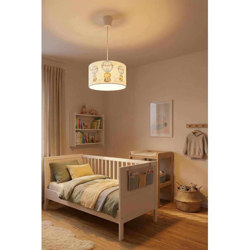 Brilagi - Lustră LED pentru copii BOBO, cu cablu, 1xE27/10W/230V, Ø 35 cm, alb/cu animale