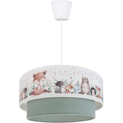 Brilagi - Lustră LED pentru copii BOBO, suspendată pe cablu, 1xE27/10W/230V, Ø 40 cm, alb/verde, imprimeu cu animale