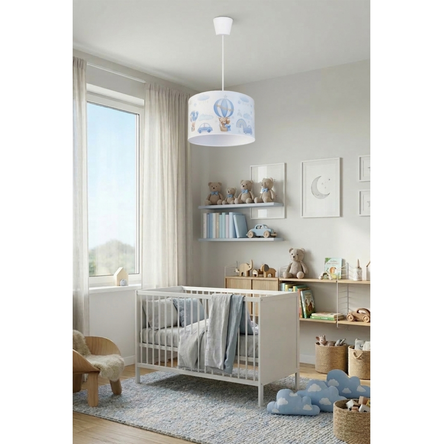 Brilagi - Lustră LED pentru copii BOBO pe cablu 1xE27/60W/230V Ø 35 cm albastru/ursuleți