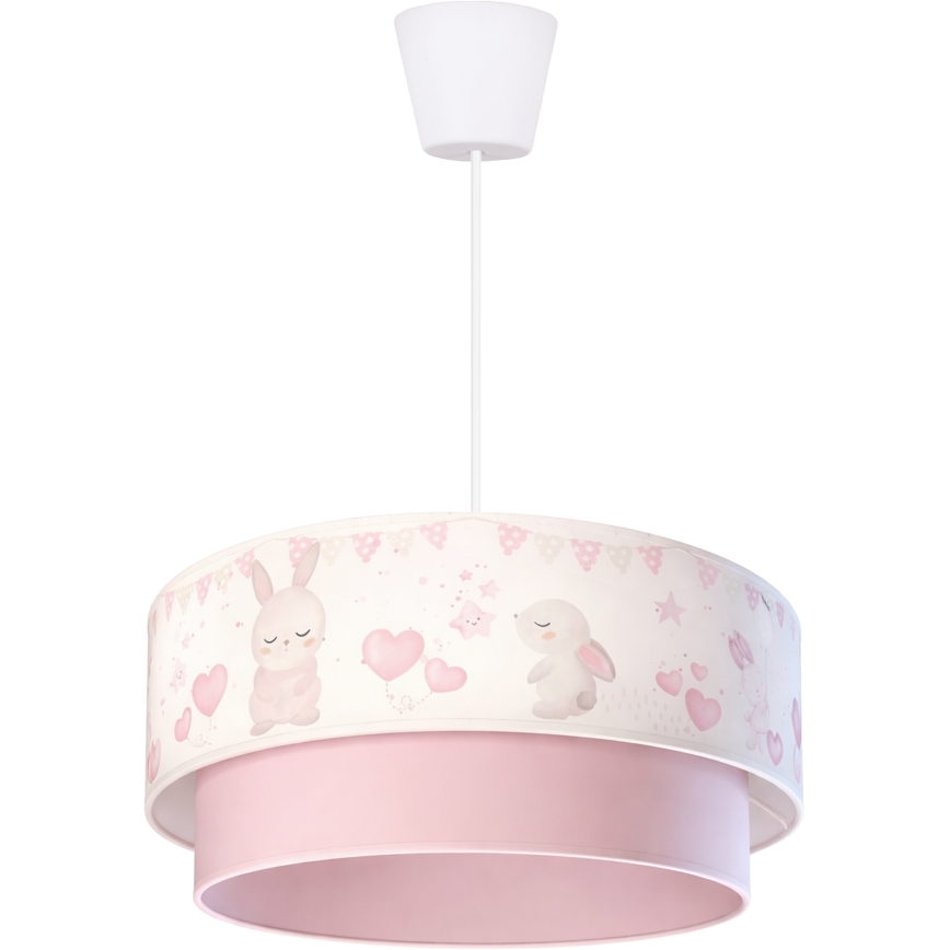 Brilagi - Lustru LED pentru copii BOBO cu cablu, 1xE27/60W/230V, Ø 40 cm, crem/roz/cu iepurași