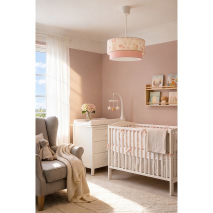 Brilagi - Lustru LED pentru copii BOBO cu cablu, 1xE27/60W/230V, Ø 40 cm, crem/roz/cu iepurași