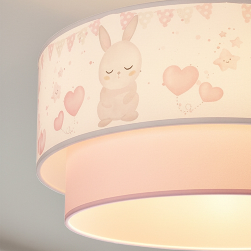 Brilagi - Lustru LED pentru copii BOBO cu cablu, 1xE27/60W/230V, Ø 40 cm, crem/roz/cu iepurași