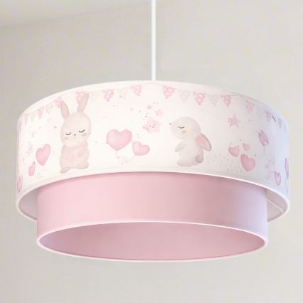 Brilagi - Lustru LED pentru copii BOBO cu cablu, 1xE27/60W/230V, Ø 40 cm, crem/roz/cu iepurași