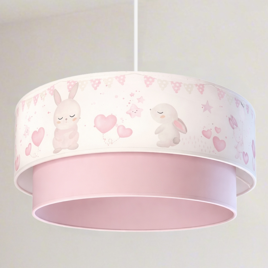 Brilagi - Lustru LED pentru copii BOBO cu cablu, 1xE27/60W/230V, Ø 40 cm, crem/roz/cu iepurași