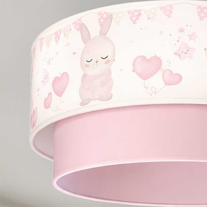 Brilagi - Lustru LED pentru copii BOBO cu cablu, 1xE27/60W/230V, Ø 40 cm, crem/roz/cu iepurași
