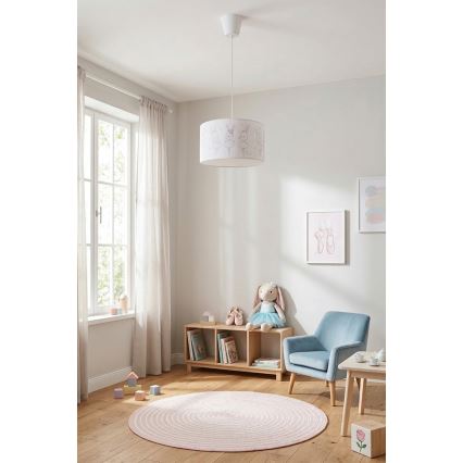 Brilagi - Lustră LED pentru copii BOBO, suspendată pe cablu, 1xE27/10W/230V, Ø35 cm, alb/iepurași