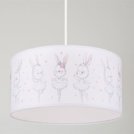 Brilagi - Lustră LED pentru copii BOBO, suspendată pe cablu, 1xE27/10W/230V, Ø35 cm, alb/iepurași